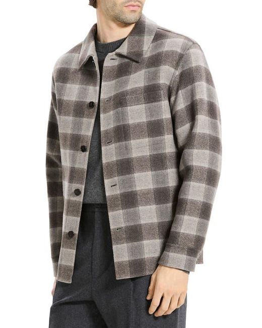 Theory Gray Plaid Wool & Cashmere Flannel Button-Up Shirt Jacket for men