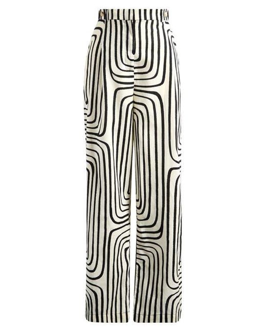 Mango Black Doty Print Linen & Cotton Straight Leg Pants