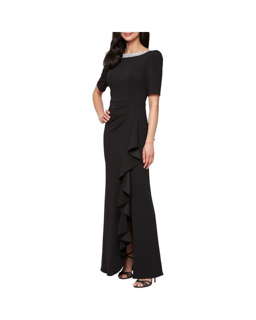 Alex Evenings Black Embellished Neck A-Line Gown