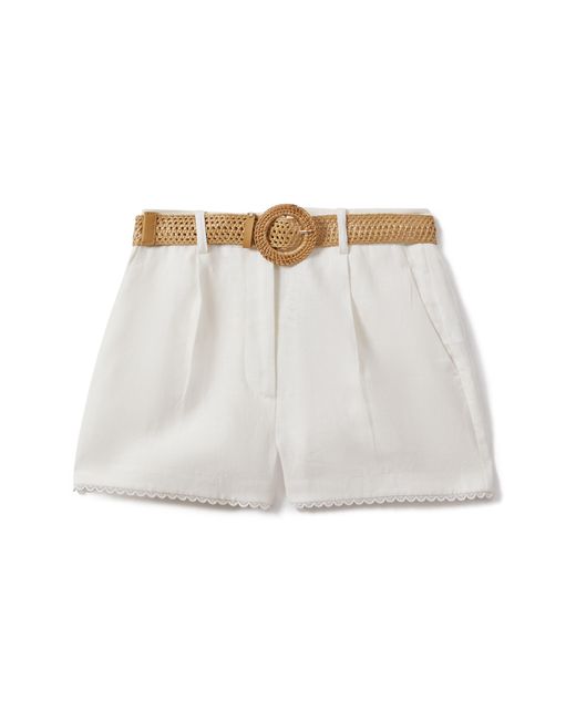 Reiss White Belle Lace Trim Linen Shorts