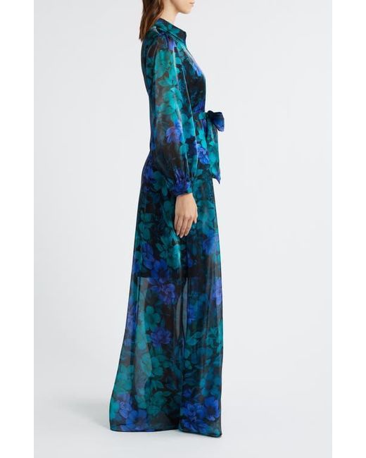 Julia Jordan Blue Floral Print Long Sleeve Shirtdress