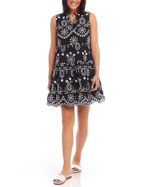 Karen Kane Eyelet Embroidered Sleeveless Tiered Cotton Dress in Black | Lyst