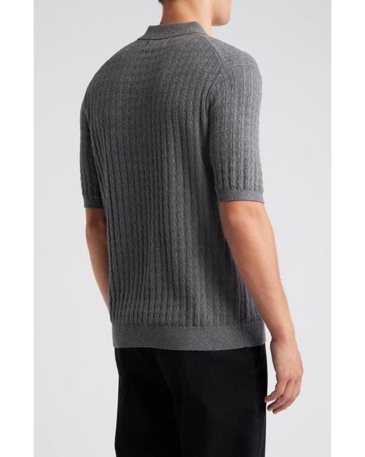 Wax London Gray Naples Diamond Ribbed Cotton & Cashmere Polo Sweater for men