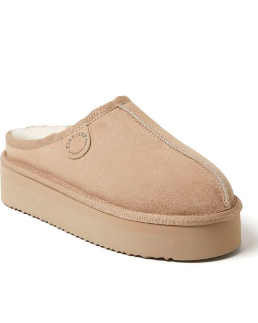 Dearfoams Natural Fireside Queenstown Genuine Shearling Platform Clog Slipper