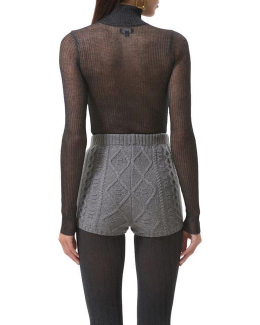 AFRM Gray Bristol Metallic Semisheer Mock Neck Top