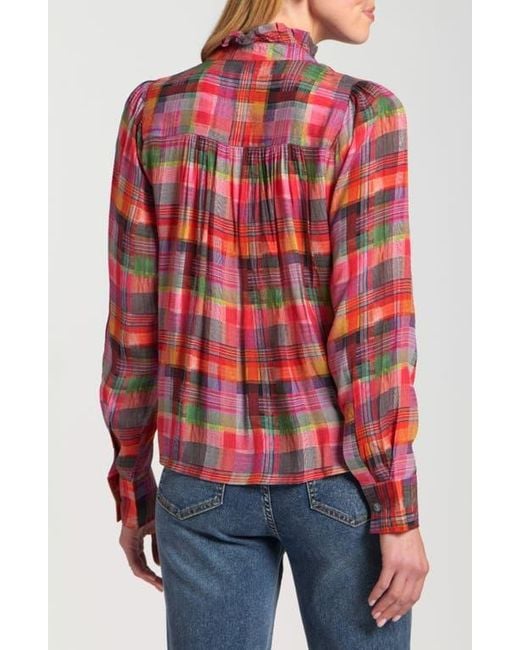 Apny Red Ruffle Half-Placket Shirt