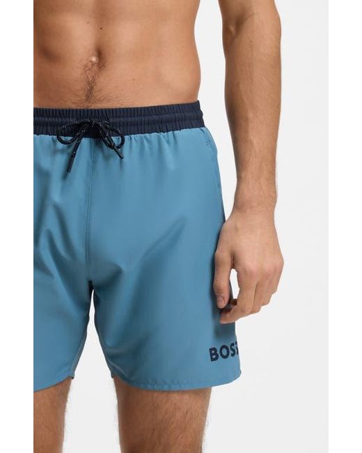 Boss Blue Starfish Solid Swim Trunks for men