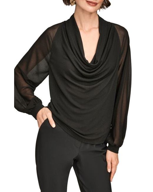 Donna Karan Black Sheer Sleeve Cowl Neck Top