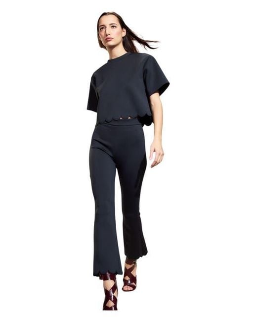 Cynthia Rowley Blue Scallop Bonded Cropped Pants