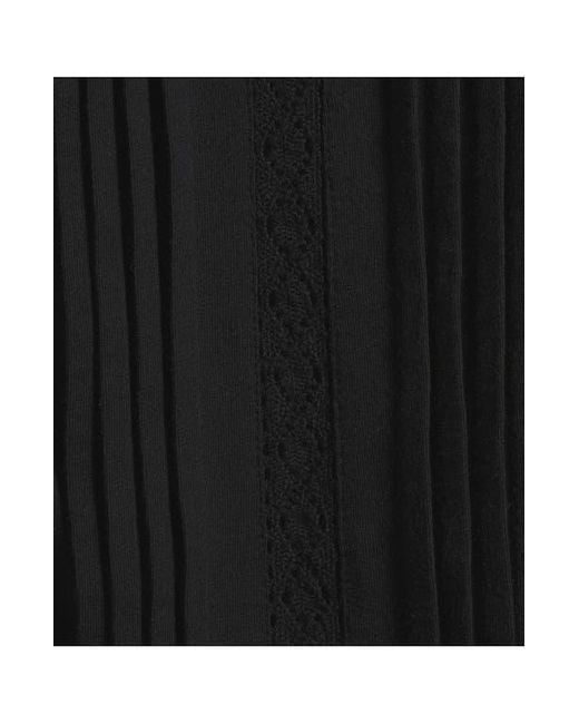 Lands' End Black Lightweight Jersey Lace Mix Long Sleeve Pintuck Top