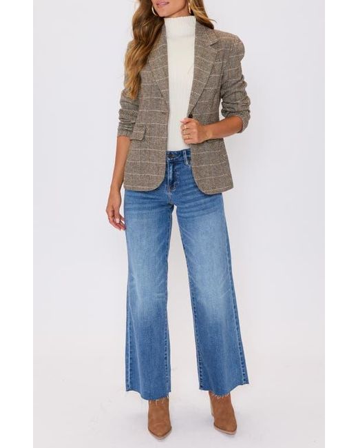 Vici Collection Natural Elodie Plaid One-Button Blazer