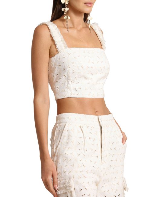 Avec Les Filles White Eyelet Embroidered Crop Top