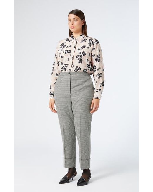 Marina Rinaldi Gray Houndstooth Stretch Virgin Wool Cuff Pants