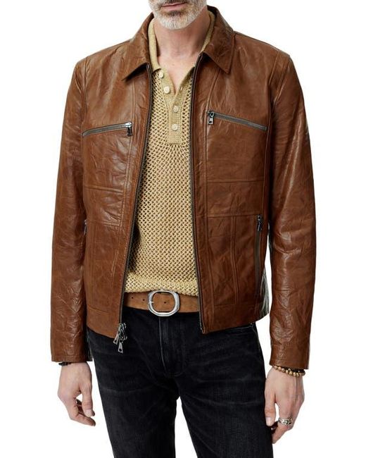 John Varvatos Brown Crinkled Leather Jacket for men