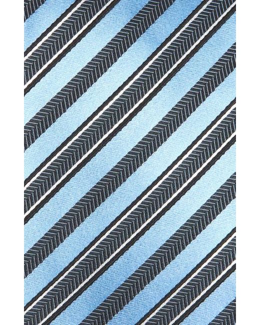 Zegna Blue Chevron Stripe Mulberry Silk & Cotton Tie for men