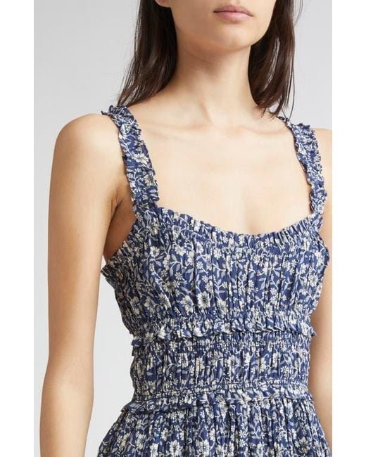 Doen Blue Marianne Floral Print Smocked Maxi Dress