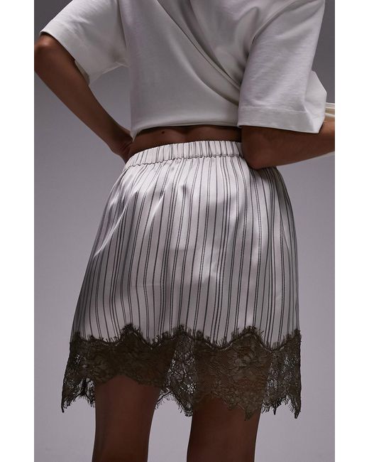 TOPSHOP Brown Stripe Lace Detail Miniskirt