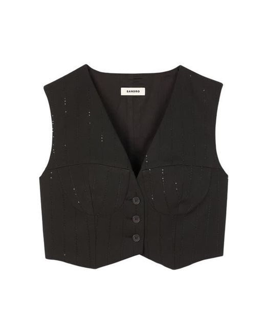 Sandro Blue Sequin Cropped Jacket