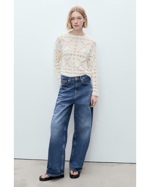 Mango White Openwork Sweater