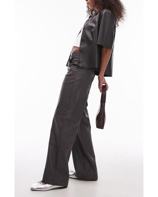 TOPSHOP Black Straight Leg Faux Leather Pants