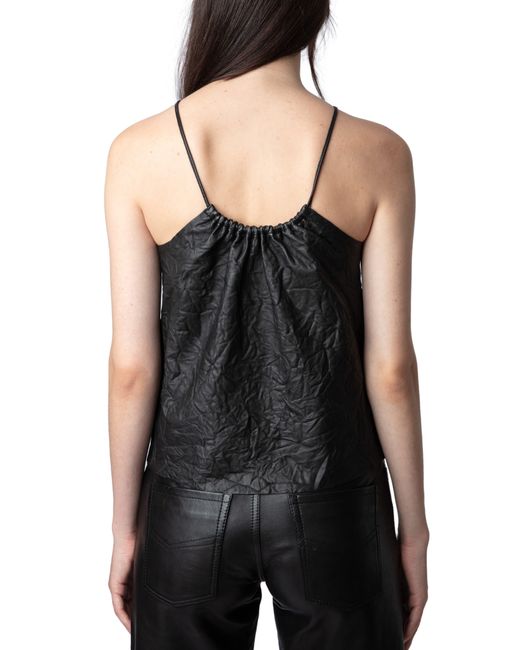 Zadig & Voltaire Cidonie Crushed Leather Halter Top in Black | Lyst