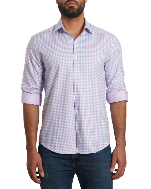 Jared Lang Purple Trim Fit Gingham Pima Cotton Button-up Shirt for men