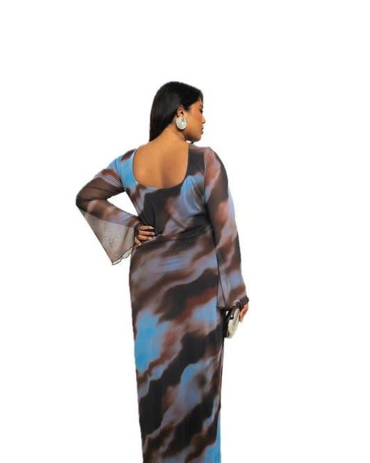 FASHION-SZN CURVE Black Long Sleeve Abstract Mesh Maxi Dress