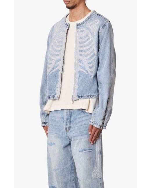 MNML Blue Skeleton Denim Moto Jacket for men
