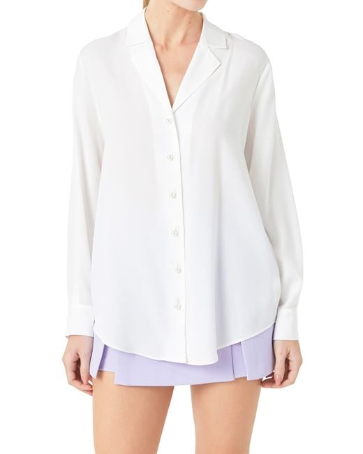 Endless Rose White Notched Lapel Long Sleeve Button-up Shirt