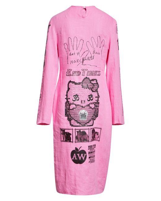 Ashley Williams Pink Executioner Long Sleeve Linen Dress