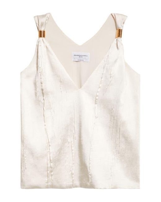 Brandon Maxwell White The Drew Deep V-Neck Satin Tank