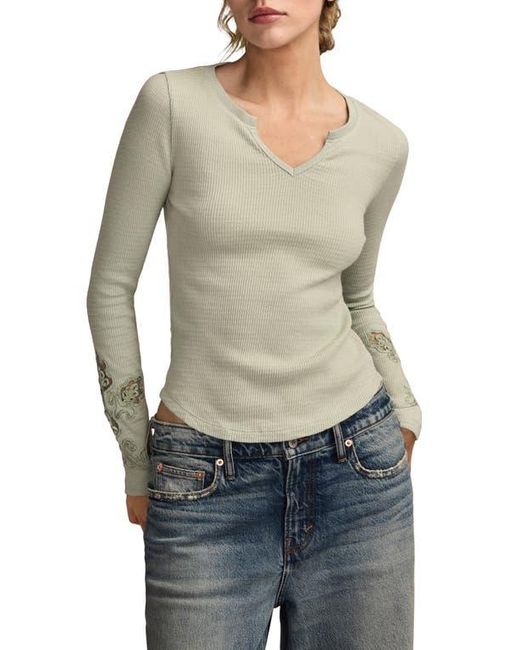 Lucky Brand Gray Cutwork Detail Cotton Rib Top