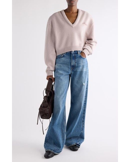 Acne Blue Kolid Richard Yak Hair & Wool V-Neck Crop Sweater