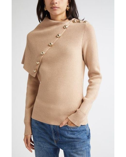 Rabanne Natural Drape Shoulder Merino Wool Sweater