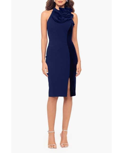 Betsy & Adam Blue Rosette Velvet Stripe Sheath Dress
