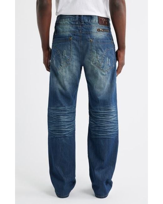 Level 7 Blue Relaxed Bootcut Jeans for men