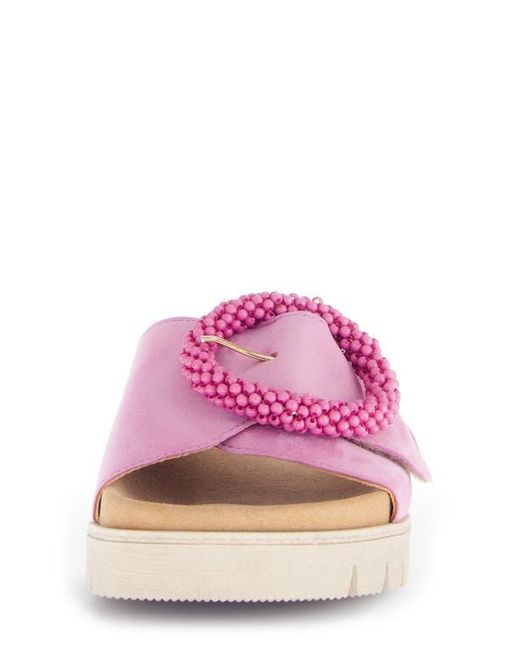 Gabor Pink Beaded Buckle Platform Slide Sandal