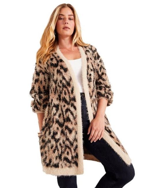 June + Vie Black Leopard-Print Eyelash Cardigan