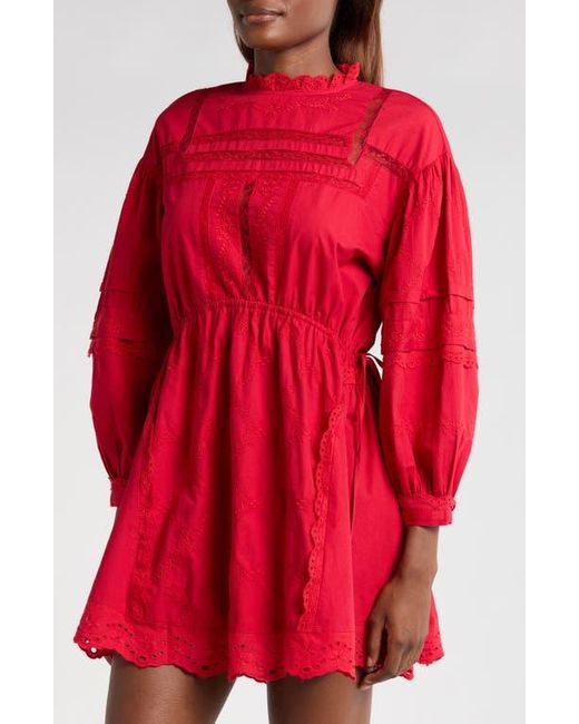 Damson Madder Red Clancy Lace & Eyelet Long Sleeve Organic Cotton Minidress