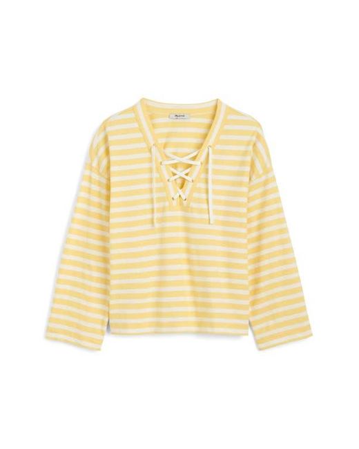 Madewell Yellow Stripe Lace-Up Long Sleeve Top