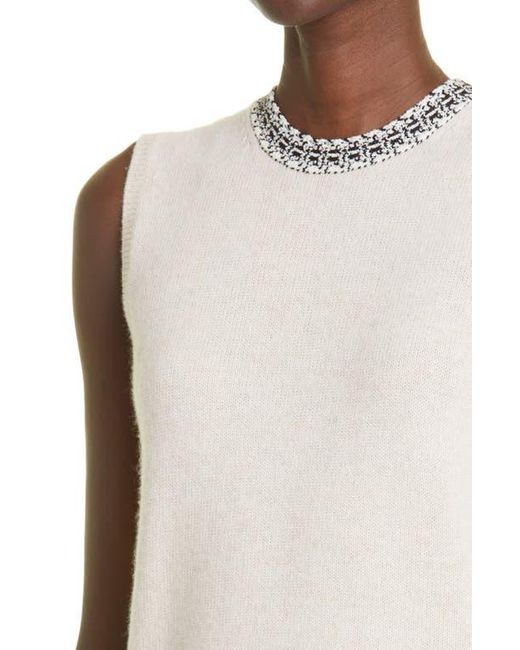 St. John Natural Contrast Trim Wool Blend Shell