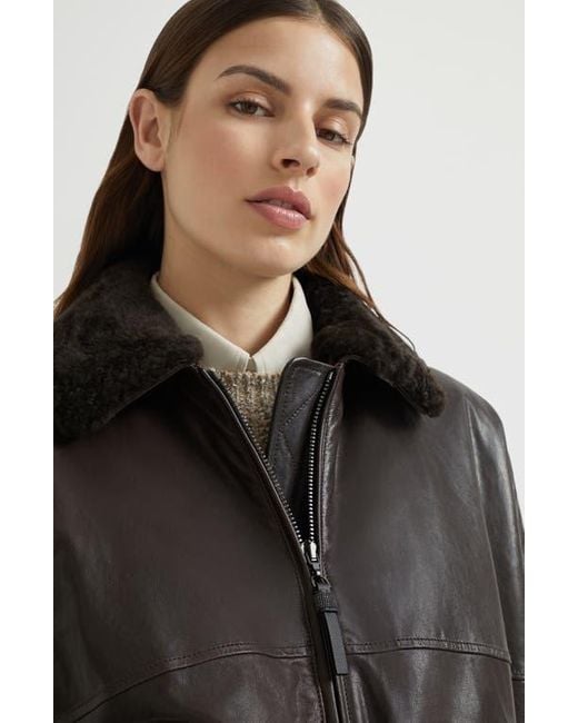 Brunello Cucinelli Black Nappa Leather Bomber Jacket