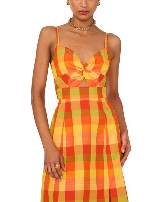 1.STATE Orange Check Print Twist Front Dress