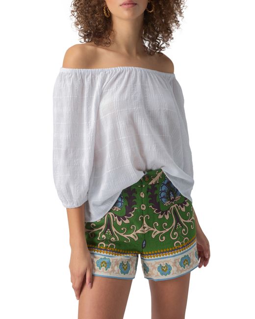 Sanctuary Gray Beach To Bar Off The Shoulder Textured Cotton Top