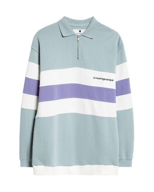 Noon Goons Blue Laid Back Colorblock Long Sleeve Cotton Fleece Zip Polo for men