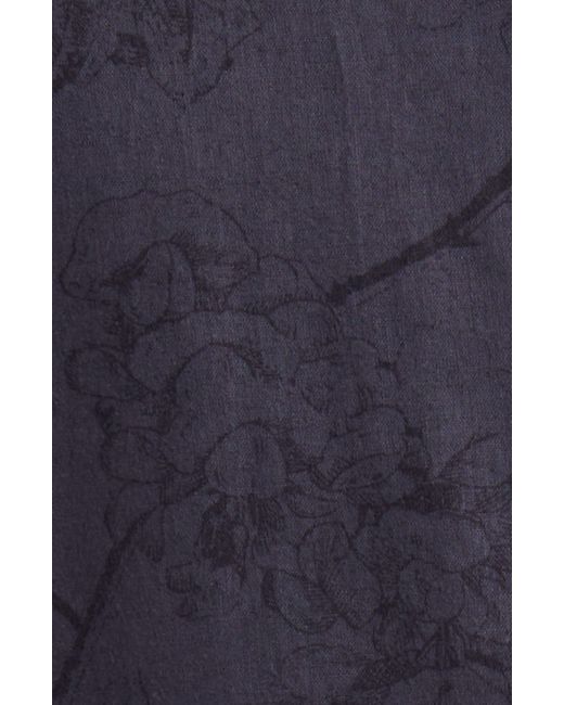 Treasure & Bond Blue Woodcut Floral Linen & Cotton Camp Shirt for men
