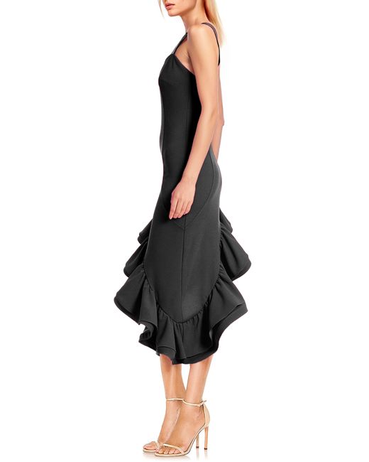 Badgley Mischka Black Asymmetric Ruffle Hem Sleeveless Dress