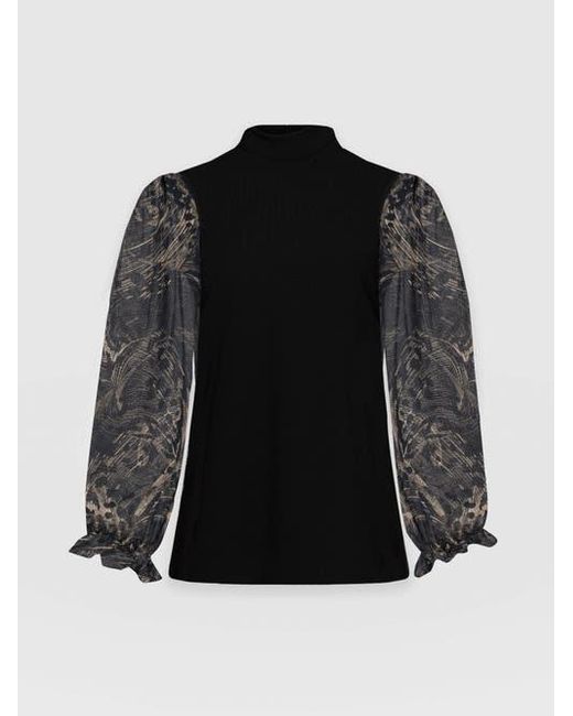 Saint + Sofia Black Penny Puff Sleeve Long Sleeve Top