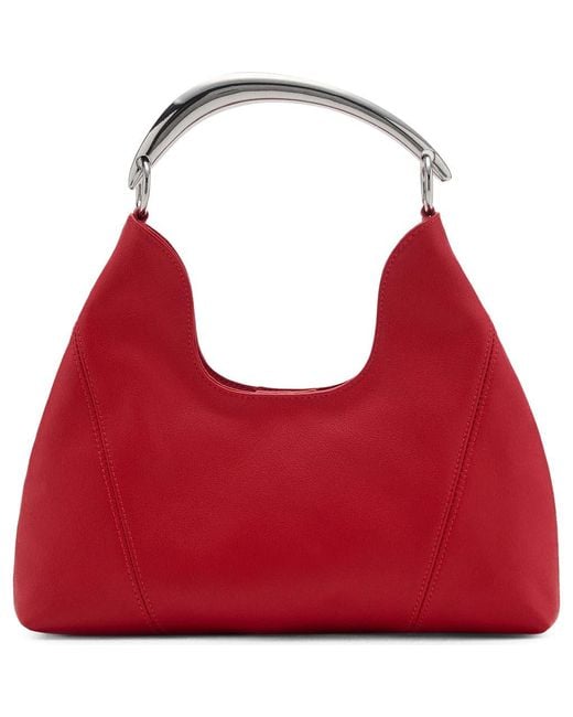 Mango Red Leather Top Handle Bag
