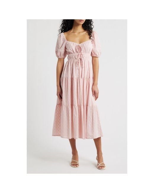 blu pepper pink dress Valencia Lace Midi Dress in Navy